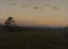 Visit detail page for artwork titled Shepherd with Flock at Twilight