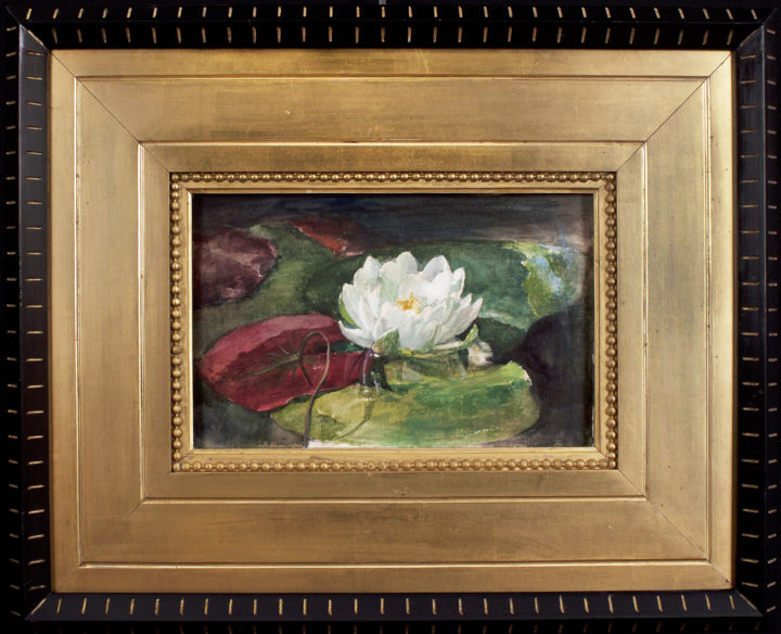 View larger image of artwork titled Water Lily with Green and Red Pads with Frame
