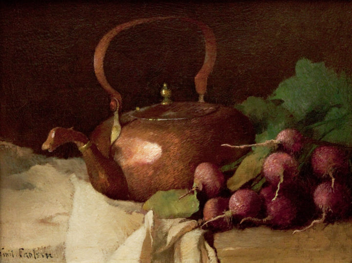 View larger image of artwork titled Still Life with a Tea Kettle and Radishes Full