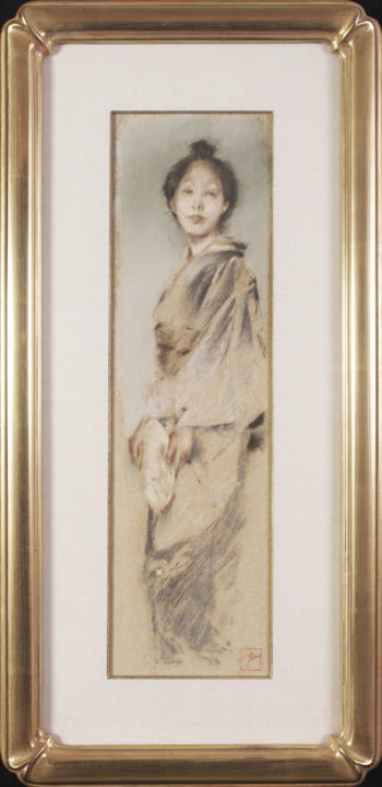 View larger image of artwork titled Japanese Girl with Fan with Frame
