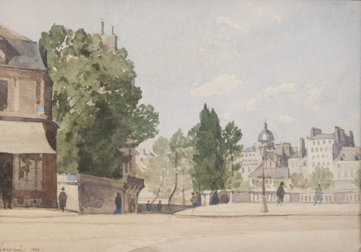 View larger image of artwork titled Le bout de l’île Saint-Louis avec les jardins de l’hôtel Lambert, Paris Full