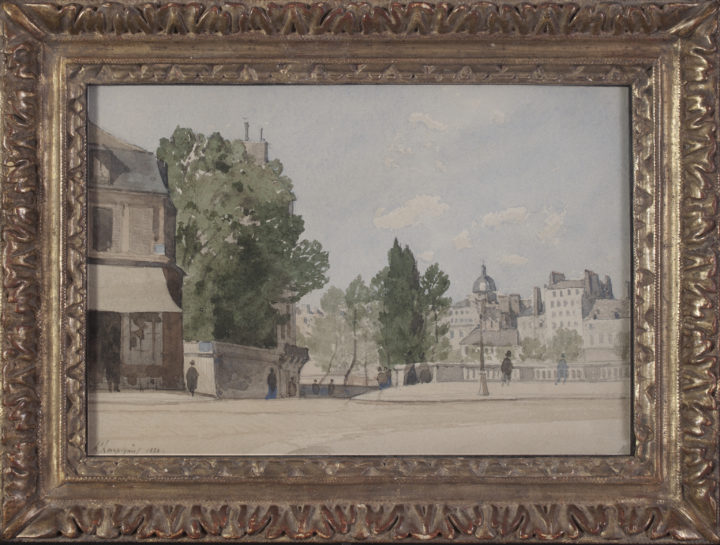 View larger image of artwork titled Le bout de l’île Saint-Louis avec les jardins de l’hôtel Lambert, Paris with Frame
