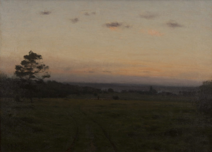 View larger image of artwork titled Shepherd with Flock at Twilight Full