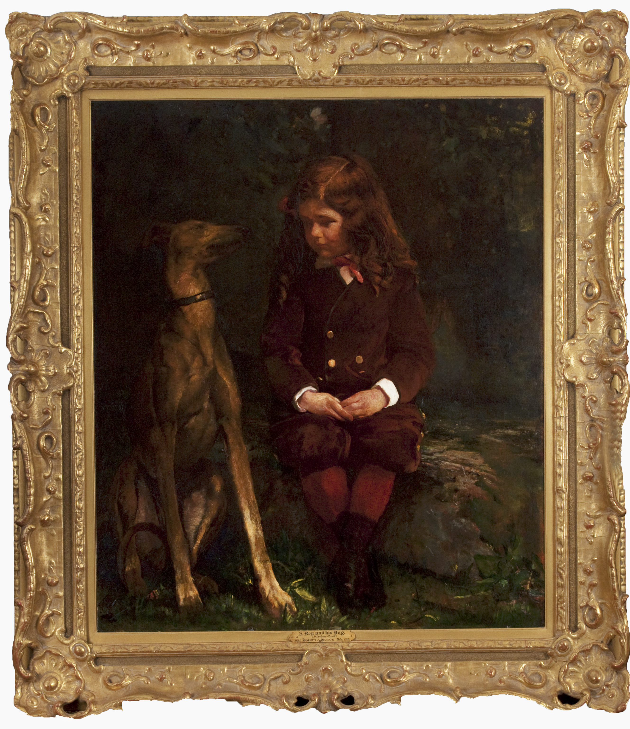 a boy and his dog painting