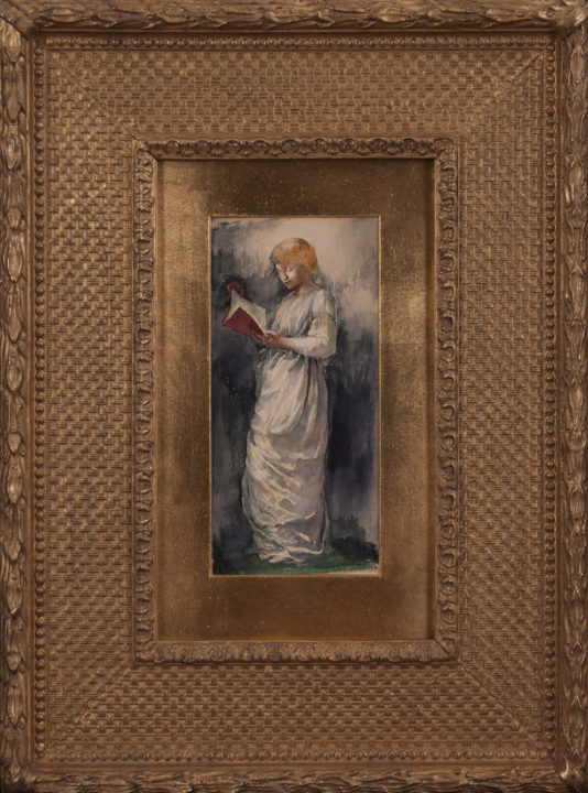 View larger image of artwork titled Woman in White Reading with Frame