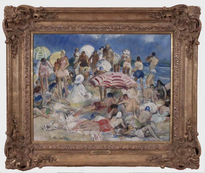 View larger image of artwork titled Crowded Beach with Frame