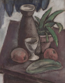 Visit detail page for artwork titled Still Life of Fruit, Vase and Cup