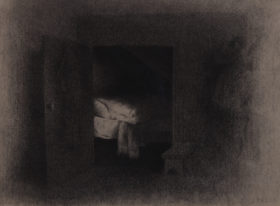 Visit detail page for artwork titled Painter’s Row: Dark Bedroom