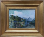 Change slideshow image to Entrance to the River of Tautira, Man in Canoe, Pink Cloud with Frame Thumbnail